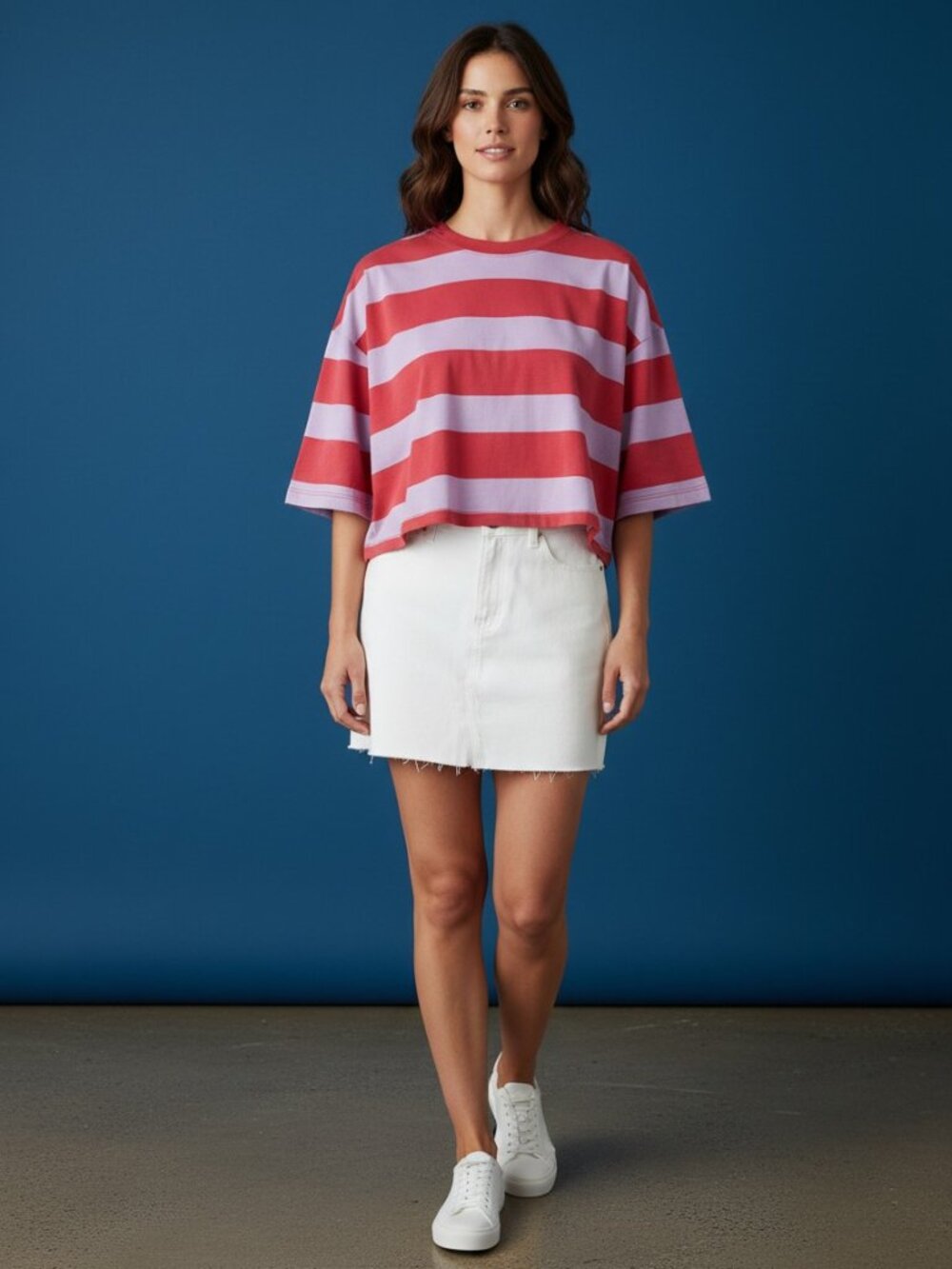 T.La Anthropologie Red & White Stripe Cropped Boxy Tee Short Sleeve Crew Neck XS
